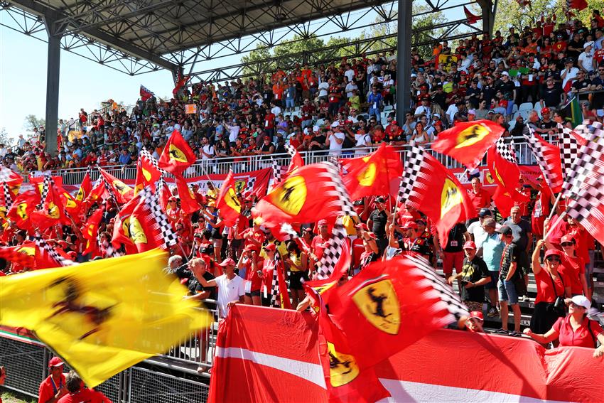 F1 race fans waving flag